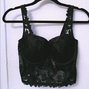 Victorias Secret Black Floral Lace Bustier
